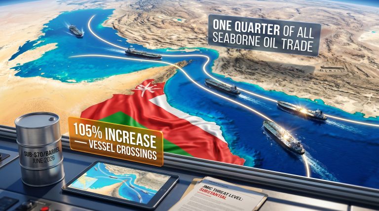 Strait of Hormuz tensions and Oman shipping corridor map