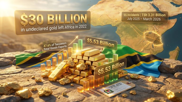 Tanzania gold smuggling crackdown infographic with seized gold bars