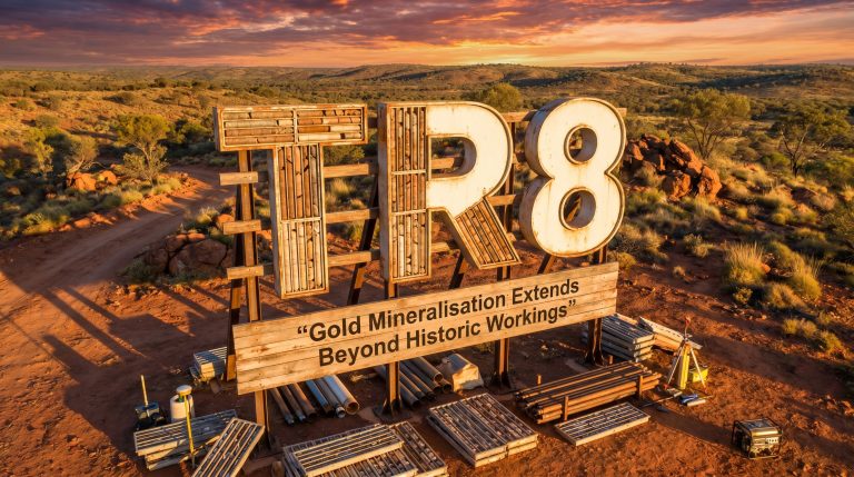 Tarrina Resources Ltd-TR8-TR8 gold mineralisation desert sign at sunset