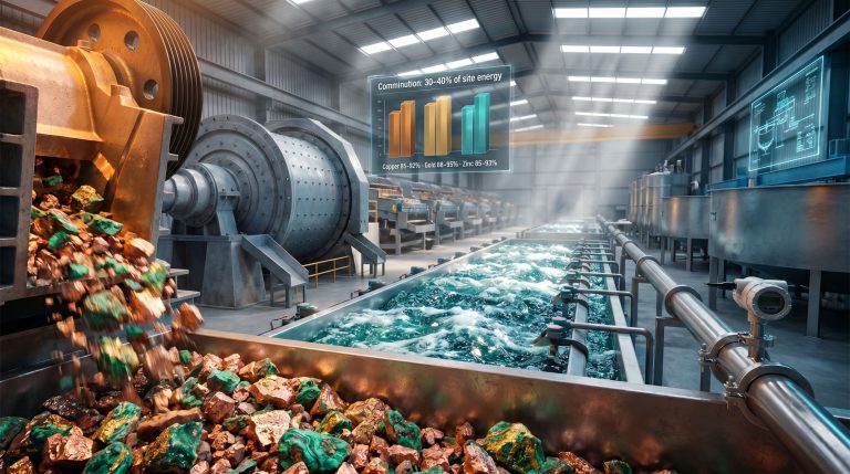 mineral processing plant with flotation tanks