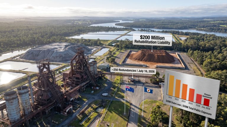 Liberty Bell Bay smelter closure aerial overview