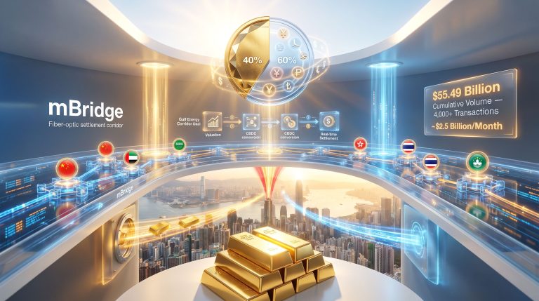 China mBridge gold-backed non-dollar settlement system illustration