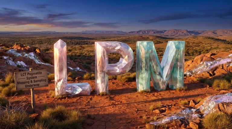 Lithium Plus Minerals Ltd-LPM-LPM crystal letters in desert landscape