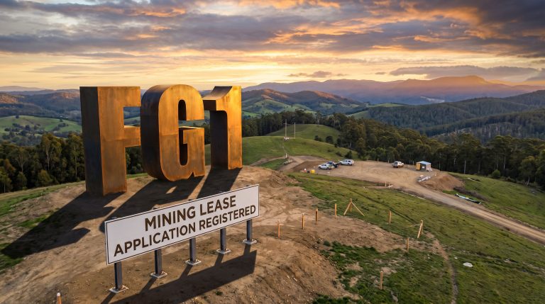 FLYNN Gold Ltd-FG1-FG1 mining lease sign at sunset