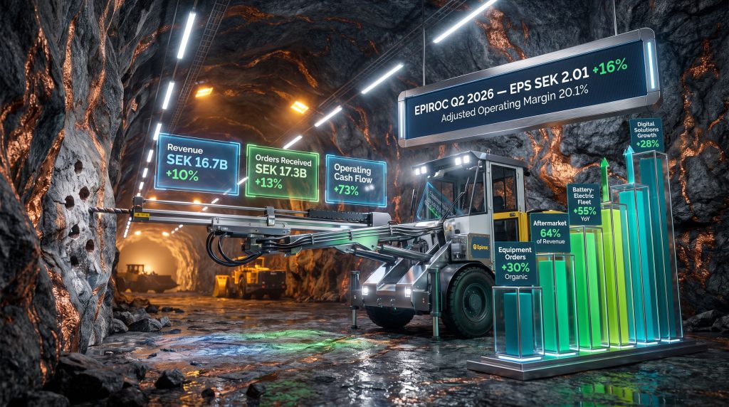 Epiroc Q2 results in underground mining tunnel