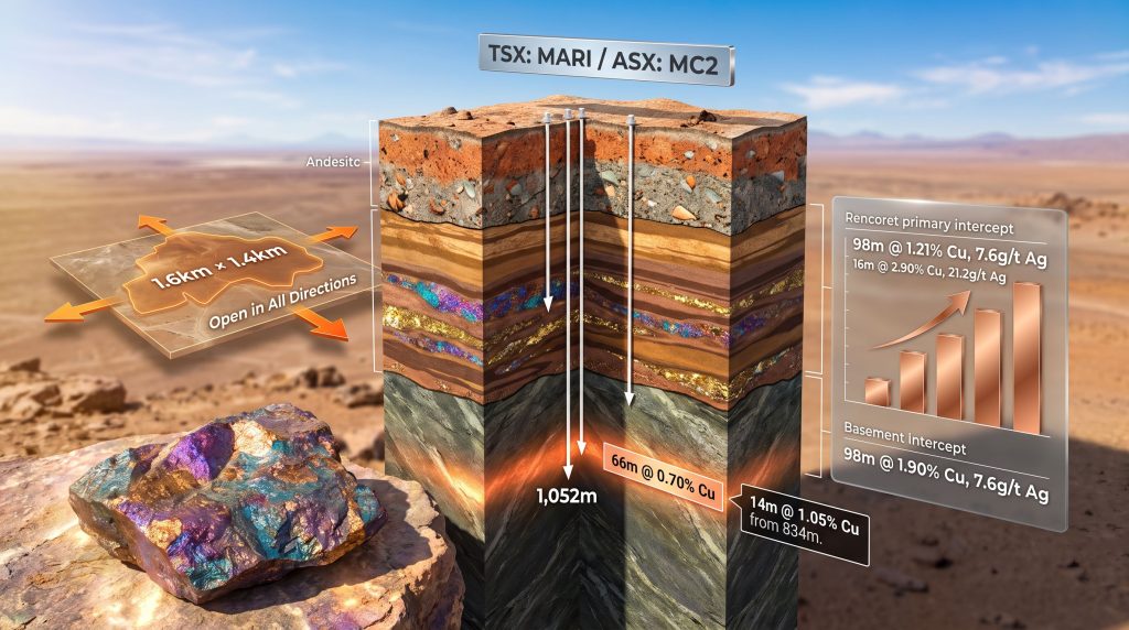 Marimaca Copper Pampa Medina basement mineralisation cross-section graphic
