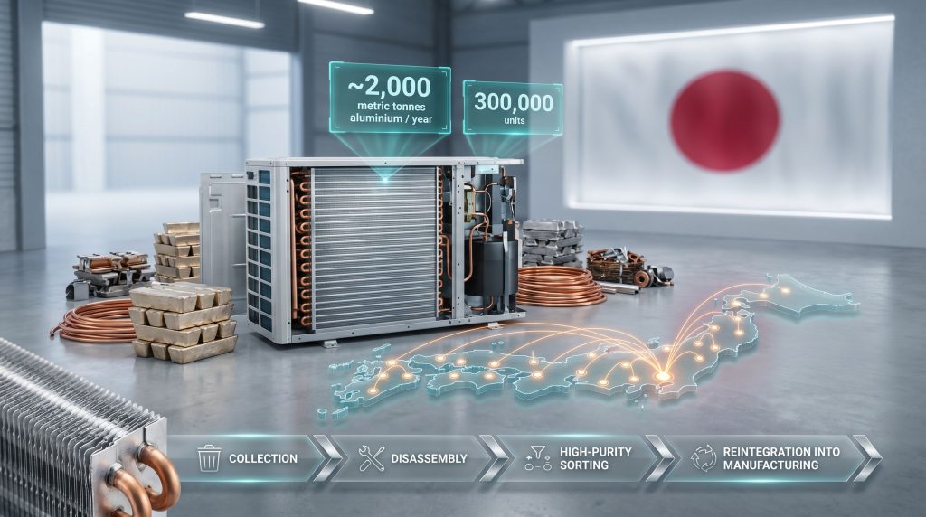 Itochu and Daikin aluminium recycling from commercial air conditioners process infographic