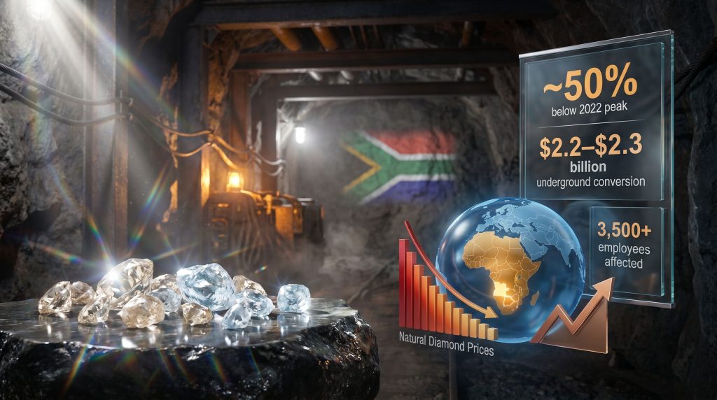 De Beers Venetia mine halt amid diamond slump