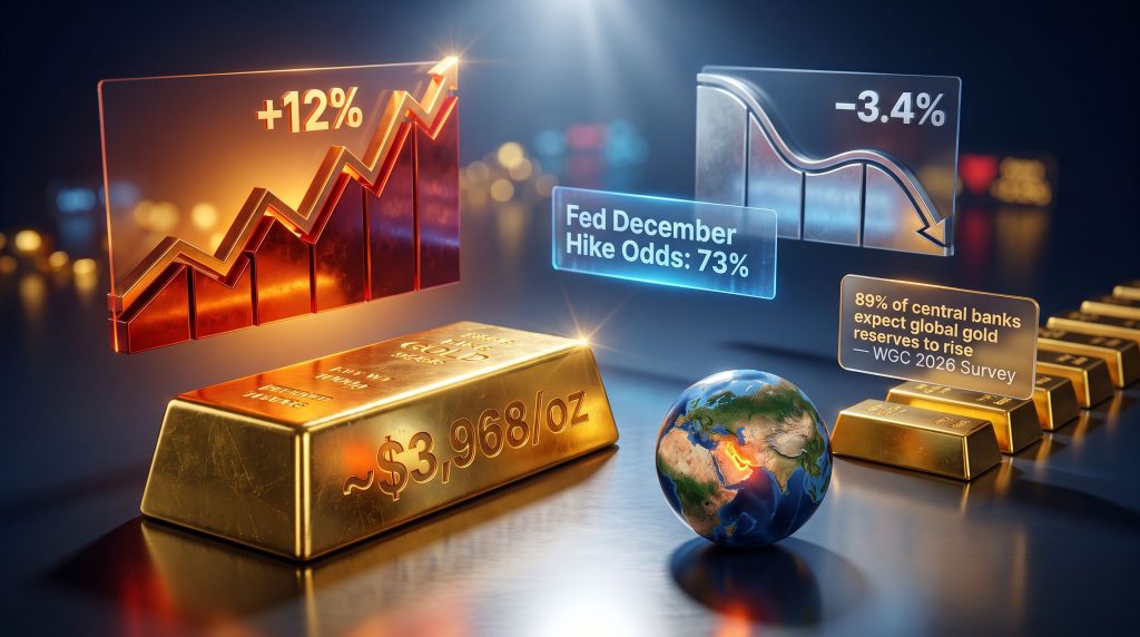 gold price correction after oil surge and Fed hike odds chart