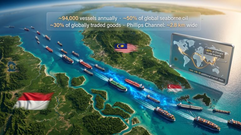 Strait of Malacca shipping fees route map
