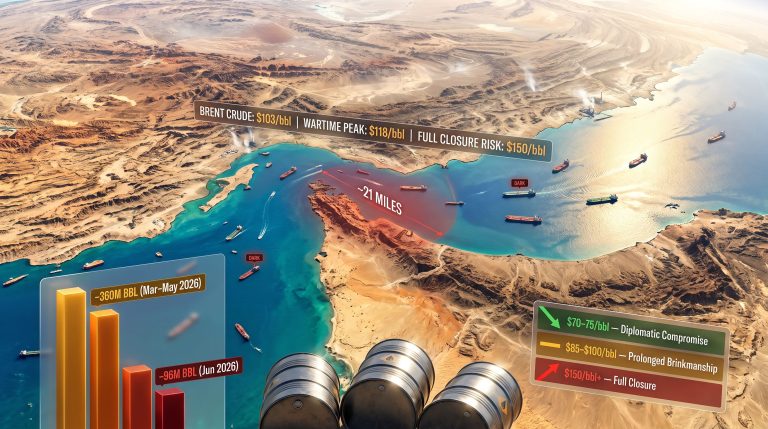 Trump Hormuz blockade oil traders map infographic