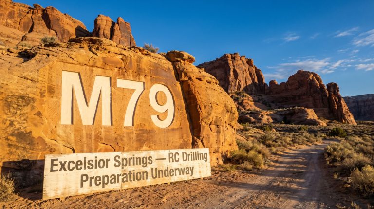 Mammoth Minerals Ltd-M79-M79 drilling site in desert canyon
