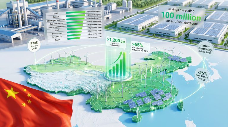 China energy conservation and carbon reduction roadmap infographic map