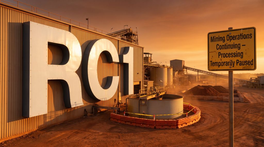 Redcastle Resources Ltd-RC1-RCT mining operations processing pause sign