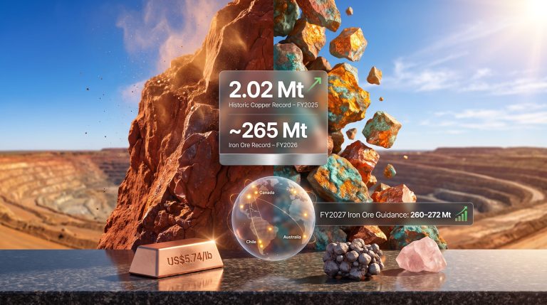 BHP record iron ore output and copper production infographic
