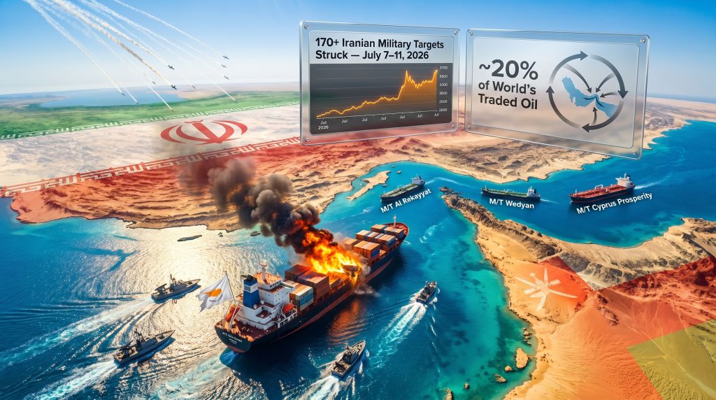 U.S. airstrikes against Iran after Strait of Hormuz ship attack map graphic