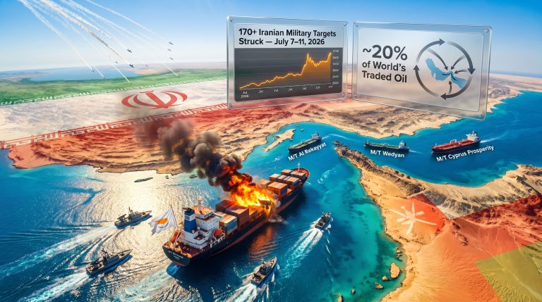 U.S. airstrikes against Iran after Strait of Hormuz ship attack map graphic
