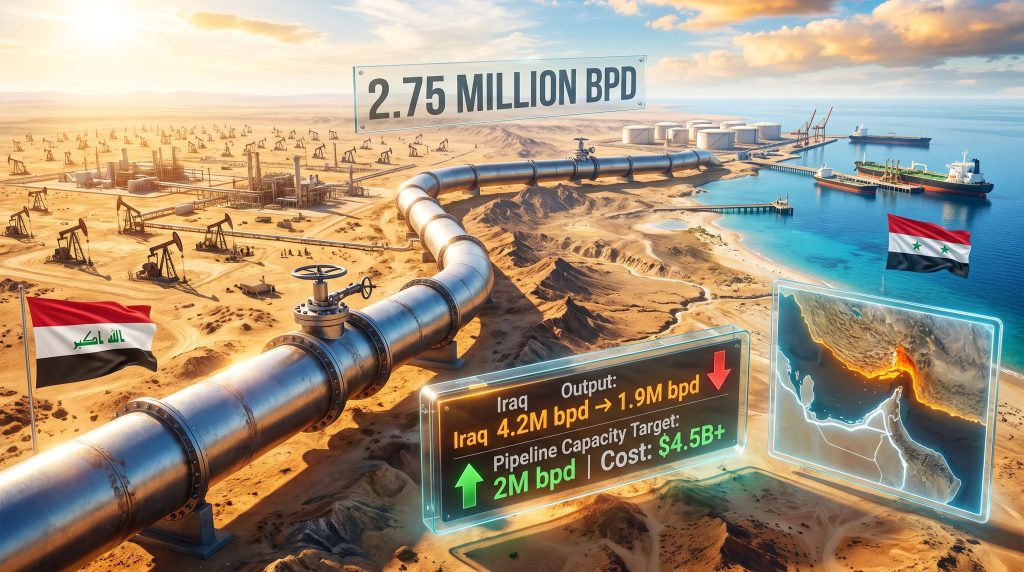 Iraq and Syria oil pipeline agreement map illustration