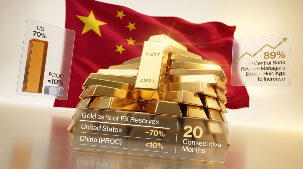 China PBOC gold purchases infographic with gold bars
