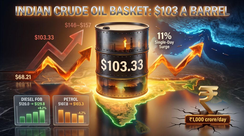 Indian Crude Oil Basket Surges 11% to $103 a Barrel
