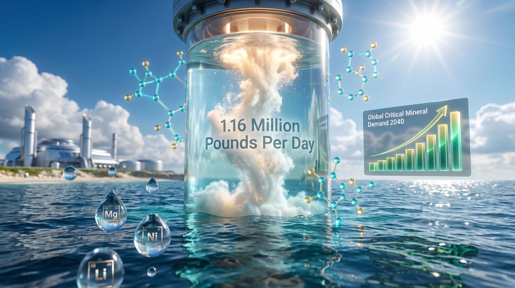 Seawater rare earth extraction technology concept illustration