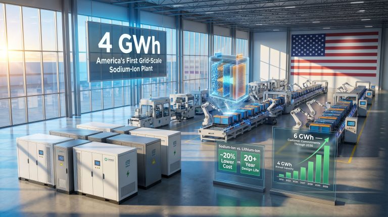 grid-scale sodium-ion battery plant in Sacramento interior