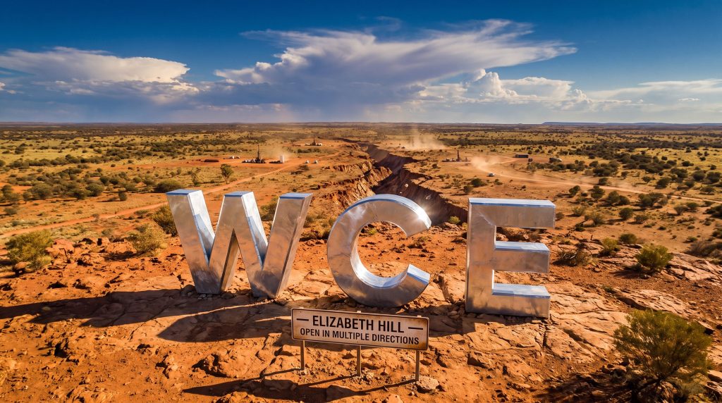 West Coast Silver Ltd-WCE-WCE sign overlooking desert outback site