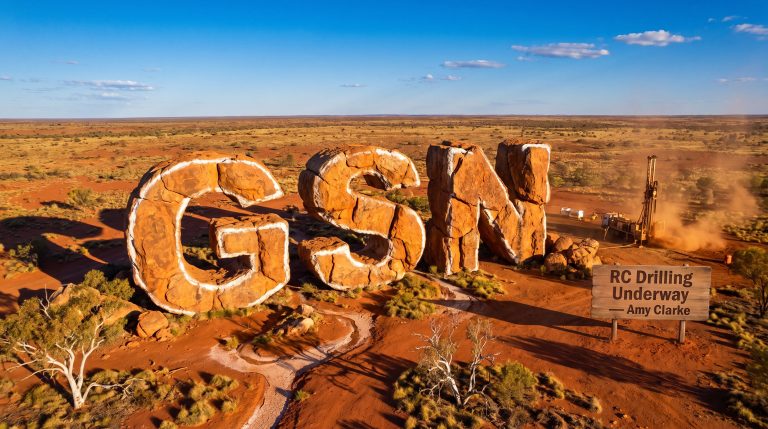 Great Southern Mining Ltd-GSN-GSN rock letters in desert landscape