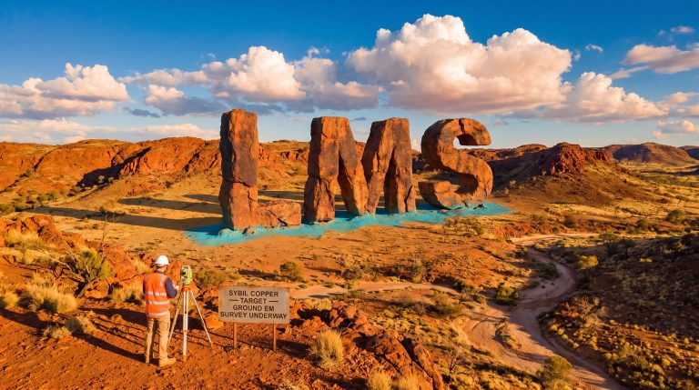 Litchfield Minerals Ltd-LMS-LMS survey monument in desert landscape