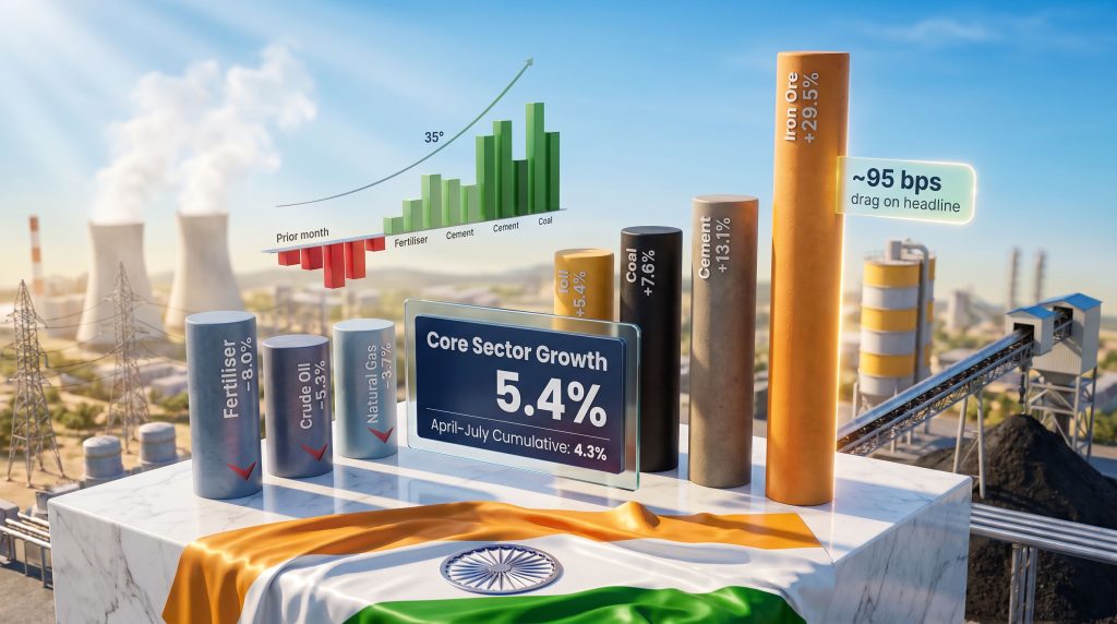 India Core Sector Growth Slows to 5.4% in July 2026