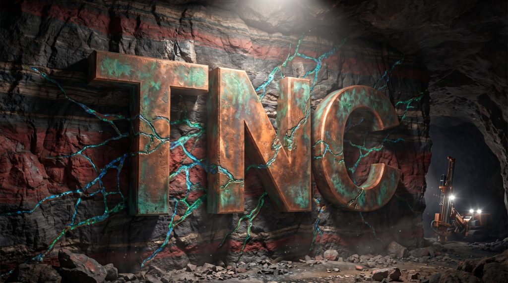 True North Copper Ltd-TNC-TNC letters carved in mine cave