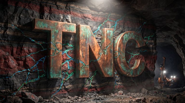 True North Copper Ltd-TNC-TNC letters carved in mine cave