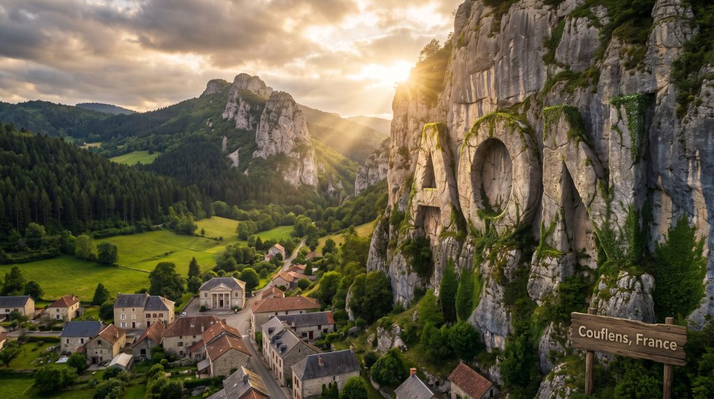 Apollo Minerals Ltd-AON-Couflens France village beneath dramatic cliffs