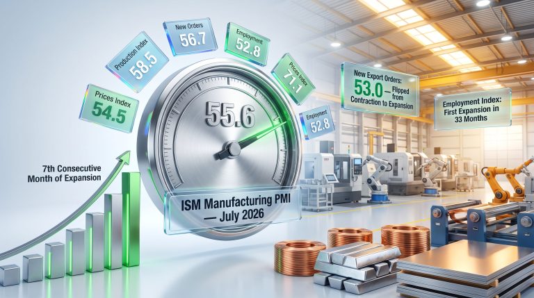 US Manufacturing Grows for 7th Month: July ISM 55.6