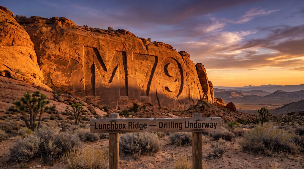 Mammoth Minerals Ltd-M79-Lunchbox Ridge drilling underway desert rock formation