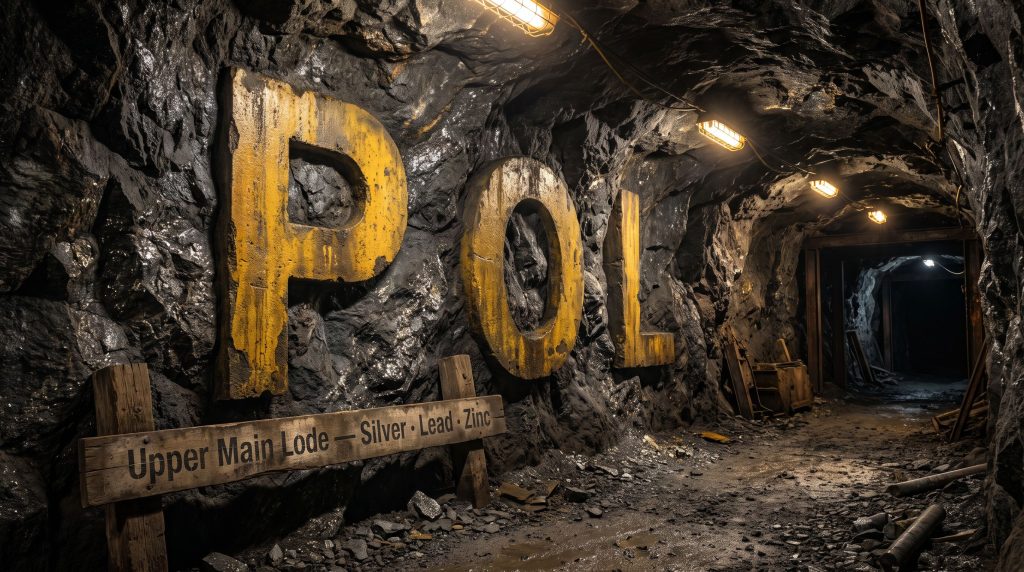 Polymetals Resources Ltd-POL-POL sign inside underground mine tunnel