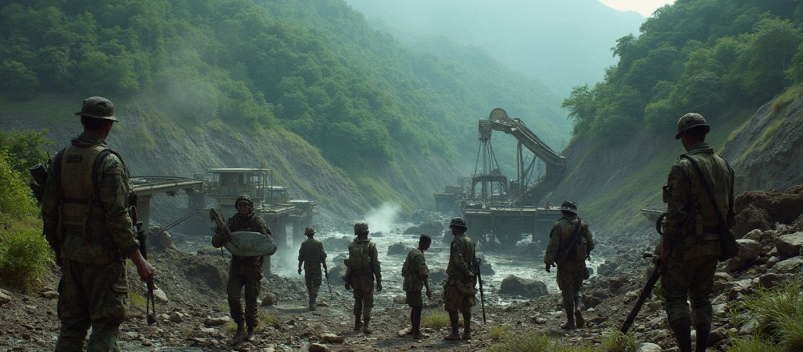 Soldiers oversee mining operation in Congo.