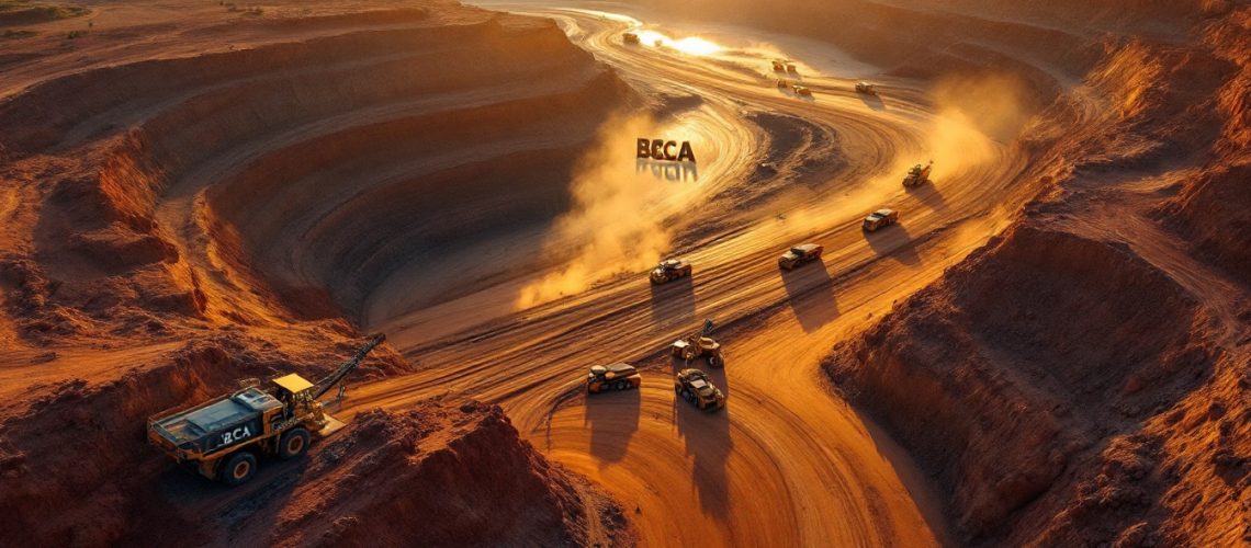 Black Canyon Ltd-BCA-Aerial view of a dirt construction site with heavy machinery and dust trails at sunset.