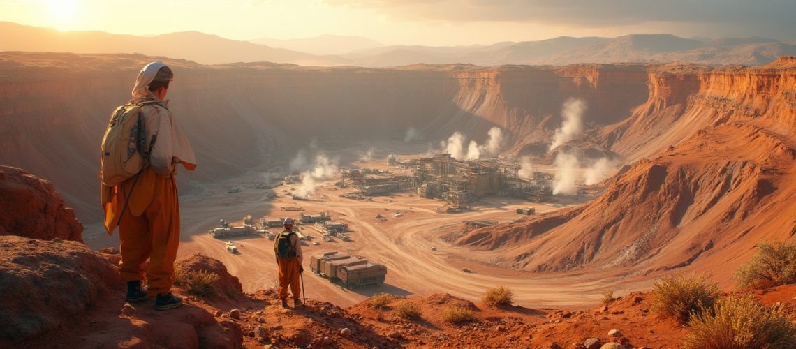 Botswana mining site at sunset.