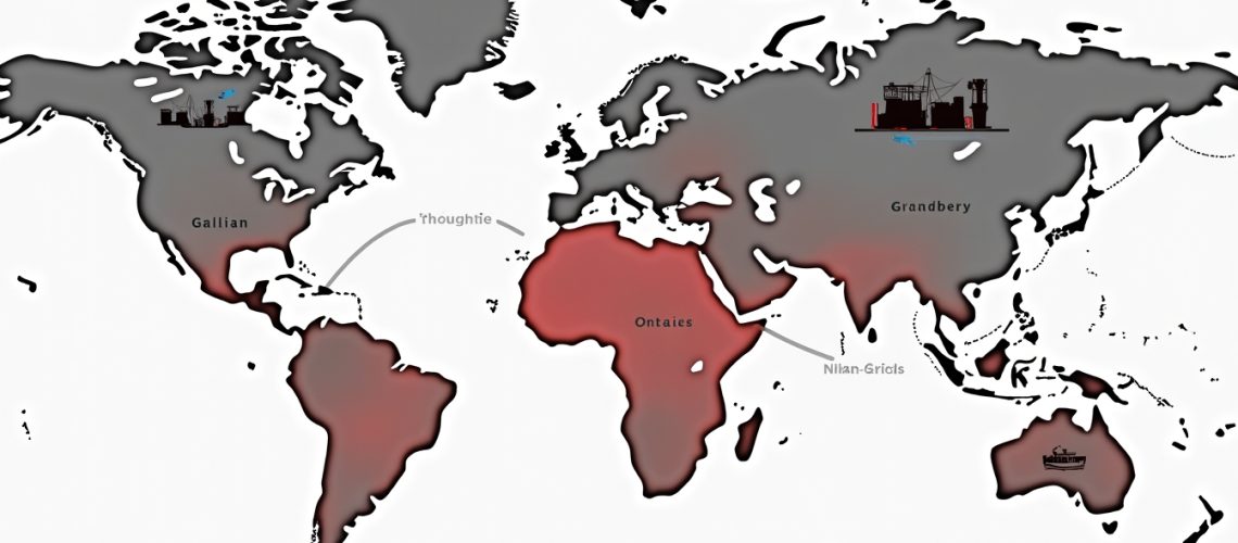 World map with fictional regions: Gallian, Ontaies, Grandbery, Thoughtie, and Nilan-Grids.