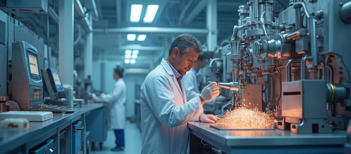 Researcher in lab examining copper processes.