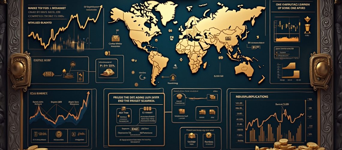 Decorative map with charts and gold coins, resembling a treasure-themed financial dashboard.