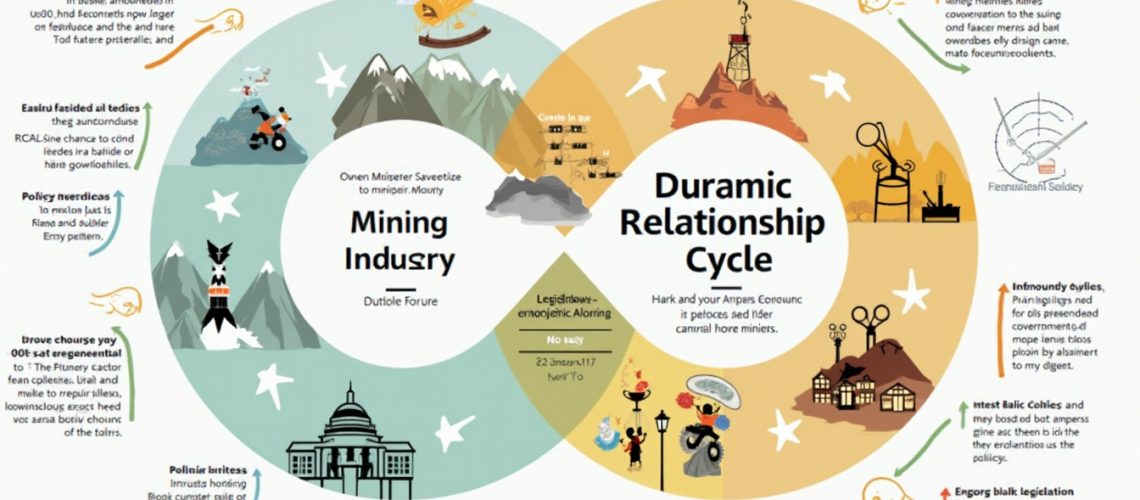 Colorful diagram with overlapping circles illustrating the mining industry and duramic relationship cycle.