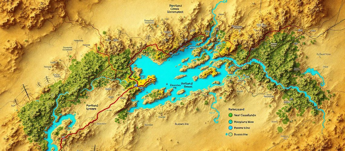 Infini Resources Ltd-I88-Fantasy map with detailed terrain, rivers, and labeled locations, including forests and mountains.