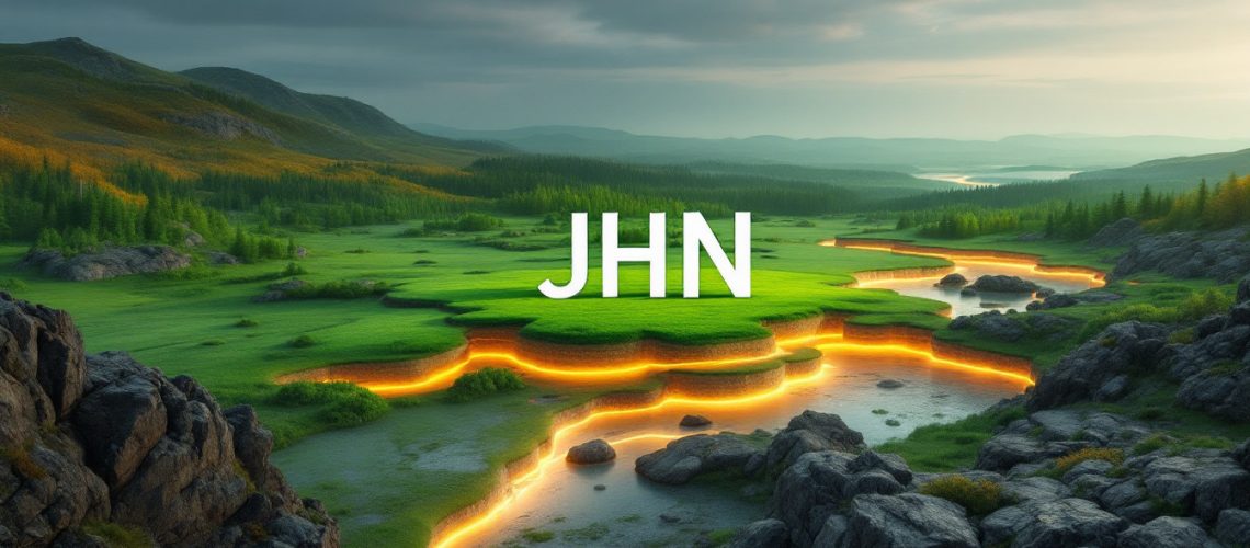 John's Company LTD-JHN-Lush green landscape with glowing orange outlines and text "JHN" on top.