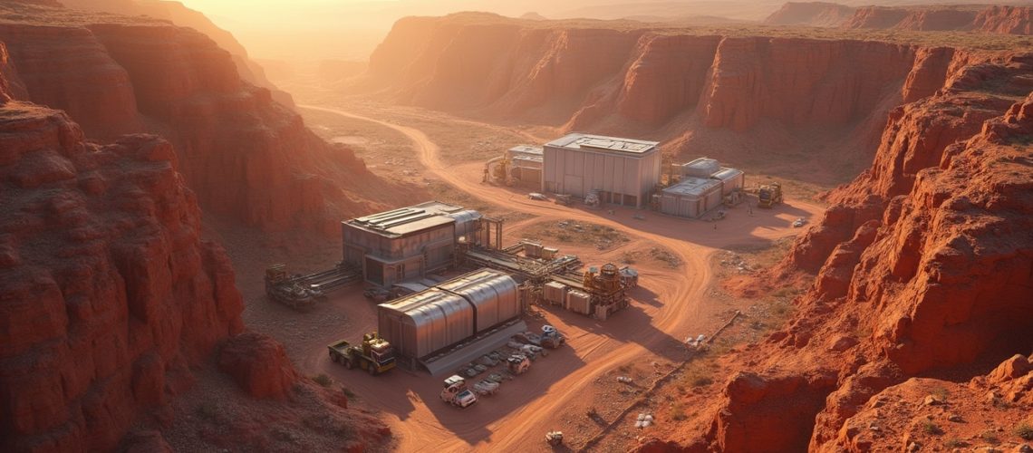 Lithium mining facility in desert landscape.