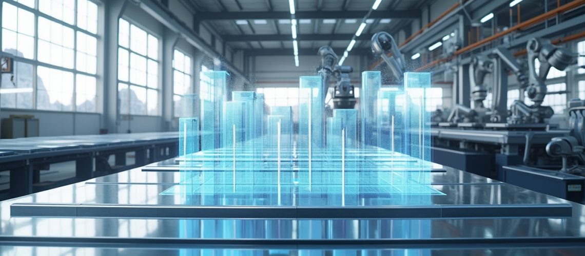 Manufacturing technology in a futuristic factory.