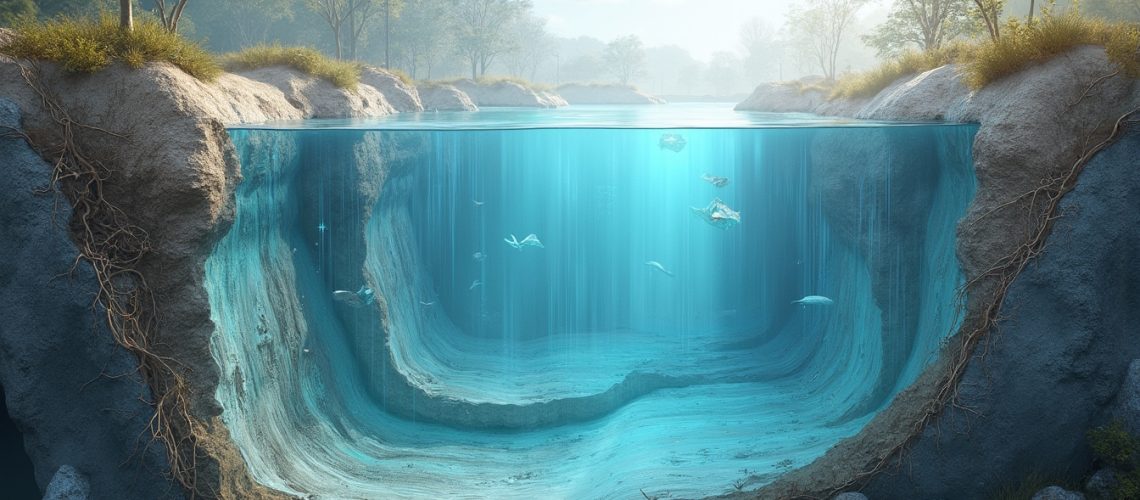 Underwater view showing groundwater layers.