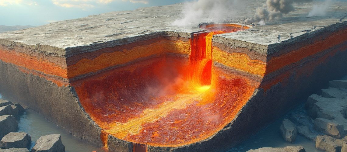 Cross-section of porphyry and epithermal mineral deposits.