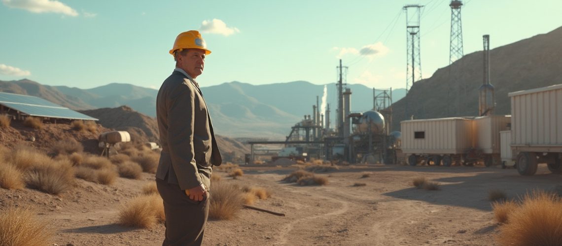 Man observes remote lithium plant site.